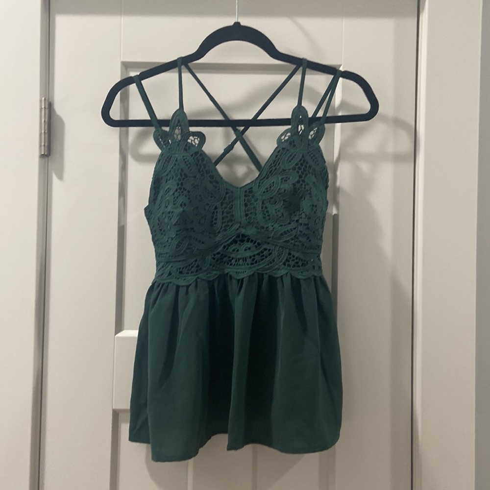 Deep Green Bralette Summer Top Main strip with flowy bottom size small
